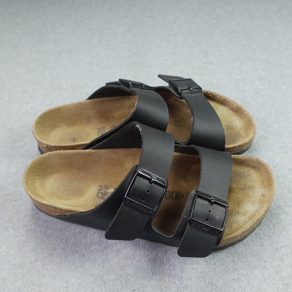 Birkenstock Arizona Women EU 39 US 8 Black Birko-Flor Two Strap Slide Sandals
